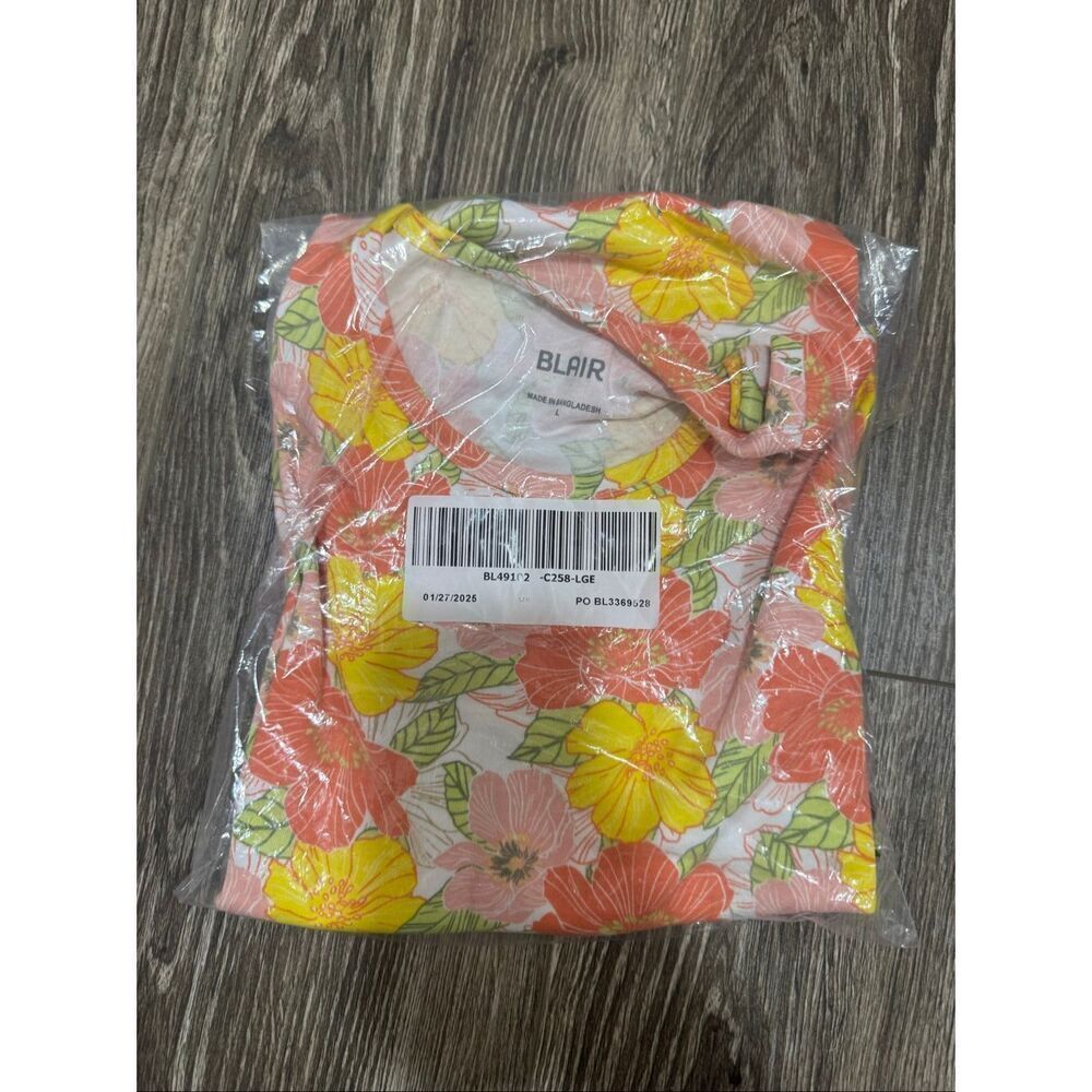 Blair Womens Essential Knit Tank Top Orange and Yellow Floral